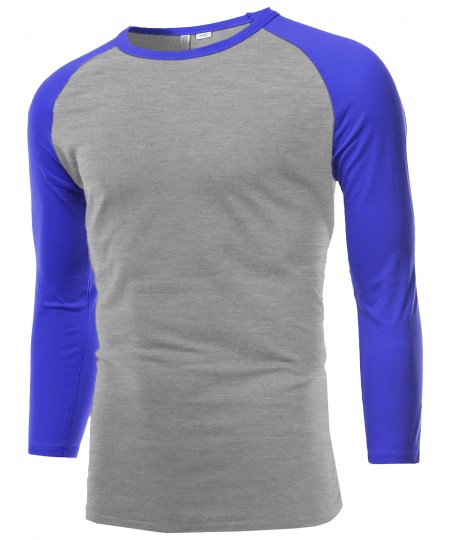 Men's Sporty 3/4 Contrast Sleeve Raglan Roundneck Baseball T-Shirts