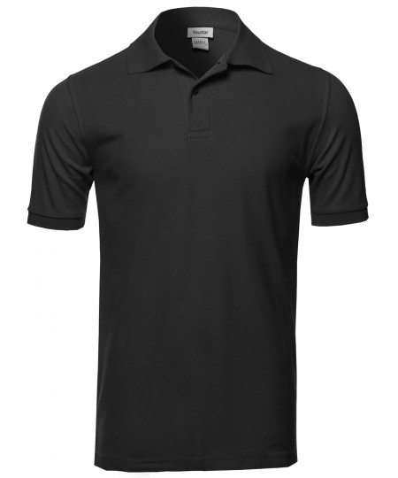 Men's Solid Short Sleeves Two Button Placket Long Line Polo Shirt