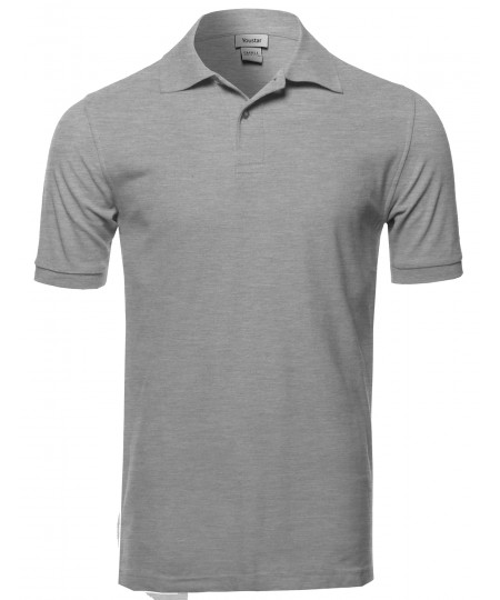 Men's Solid Short Sleeves Two Button Placket Long Line Polo Shirt