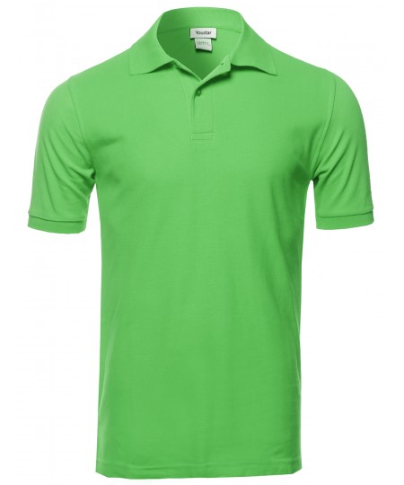 Men's Solid Short Sleeves Two Button Placket Long Line Polo Shirt