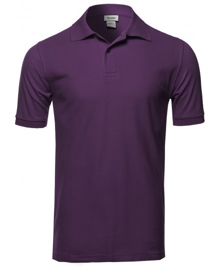 Men's Solid Short Sleeves Two Button Placket Long Line Polo Shirt