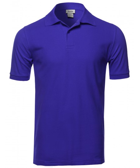 Men's Solid Short Sleeves Two Button Placket Long Line Polo Shirt