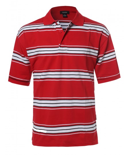 Men's  Basic Short Sleeve Stripe Polo Top (S-3XL)