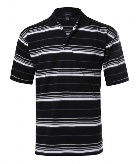 Men's  Basic Short Sleeve Stripe Polo Top (S-3XL)