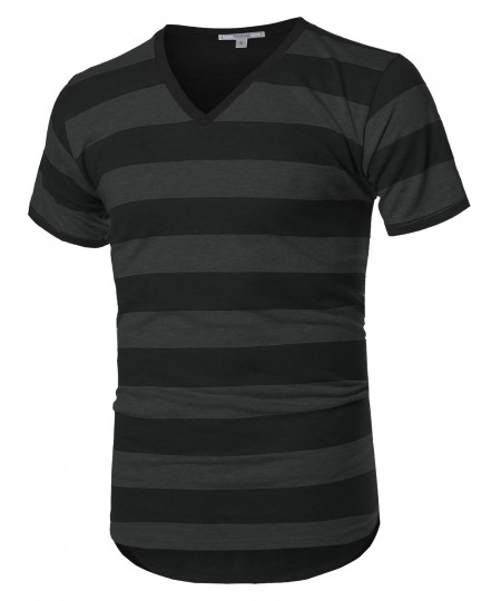 Men's Basic Striped V-Neck Short Sleeve T-Shirt