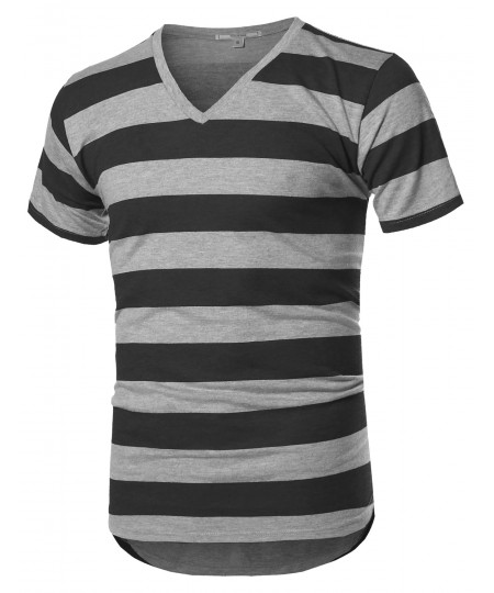 Men's Basic Striped V-Neck Short Sleeve T-Shirt