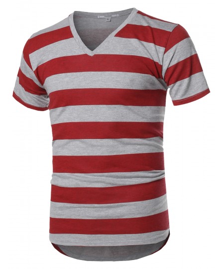 Men's Basic Striped V-Neck Short Sleeve T-Shirt