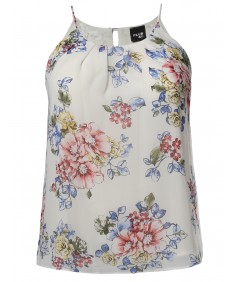 Women's Plus Size Floral Keyhole Back Lined Chiffon Blouse Pleated Top