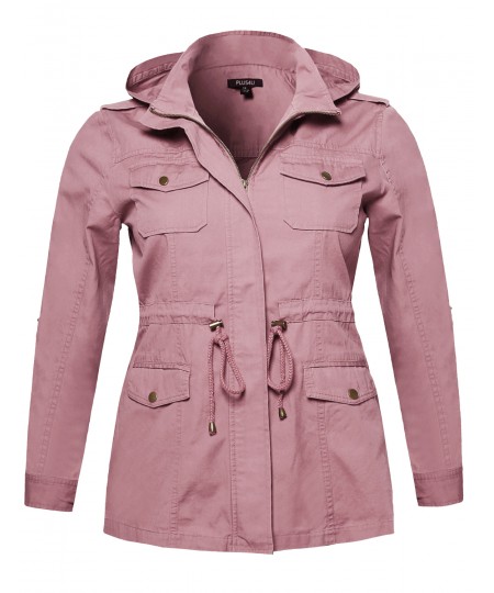 Women's Casual Adjustable Sleeve Anorak Jacket with Detachable Hood