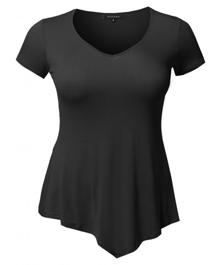 Women's Solid Super Soft Stretch Cap Sleeves Asymmetrical Top Tee Shirt