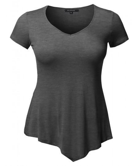 Women's Solid Super Soft Stretch Cap Sleeves Asymmetrical Top Tee Shirt