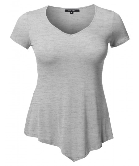 Women's Solid Super Soft Stretch Cap Sleeves Asymmetrical Top Tee Shirt