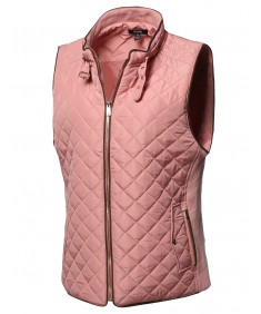 Women's Plus Size Solid Quilted Padding Vest with Suede Piping Details