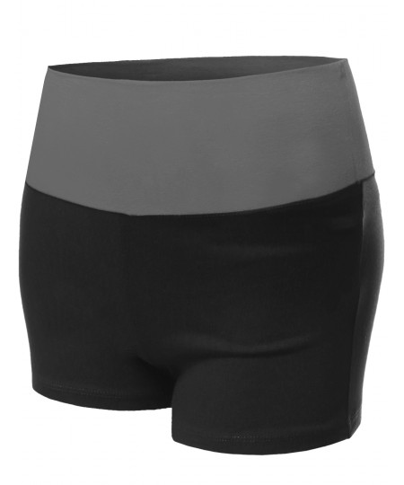 Women's Fold Over Colorblock Waistband Workout Yoga Shorts