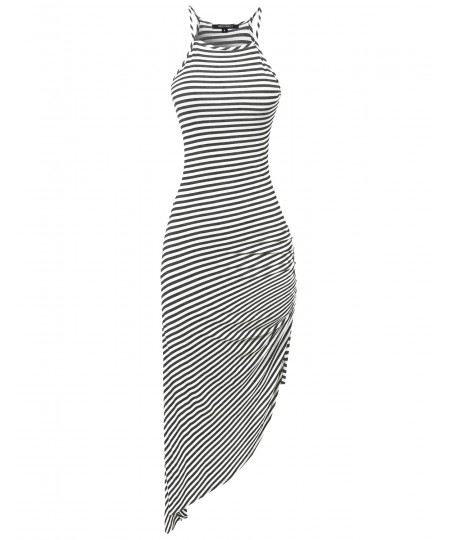 Women's Racerback Asymmetrical Striped Long Dress