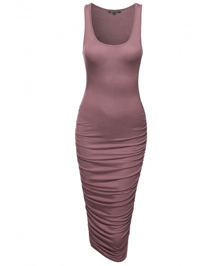 Women's Solid Sleeveless Dress W/ Side Shirring