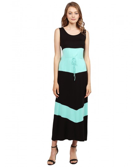 Women's Color Block Striped Good Strech Waist String Maxi Dresses