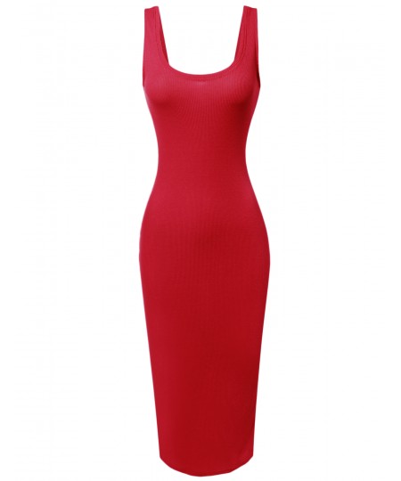 Women's Sleeveless Midi Length Rib Tank Dress