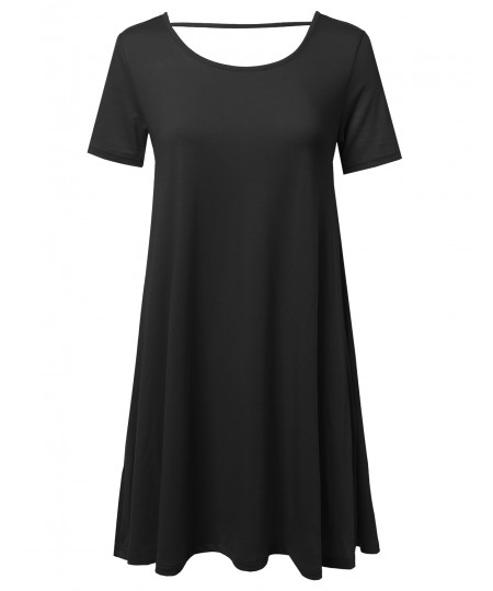 Women's Scoop Neck Shirt Dress With Open Back Cutout