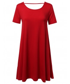 Women's Scoop Neck Shirt Dress With Open Back Cutout