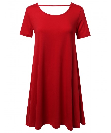 Women's Scoop Neck Shirt Dress With Open Back Cutout