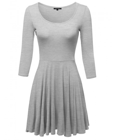 Women's Solid Scoop Neck 3/4 Sleeve Mini Dress