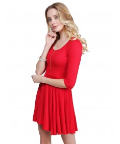 Women's Solid Scoop Neck 3/4 Sleeve Mini Dress