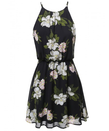 Women's Floral Print Double Layered Mini Dress