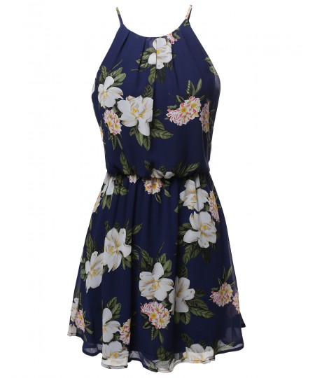 Women's Floral Print Double Layered Mini Dress