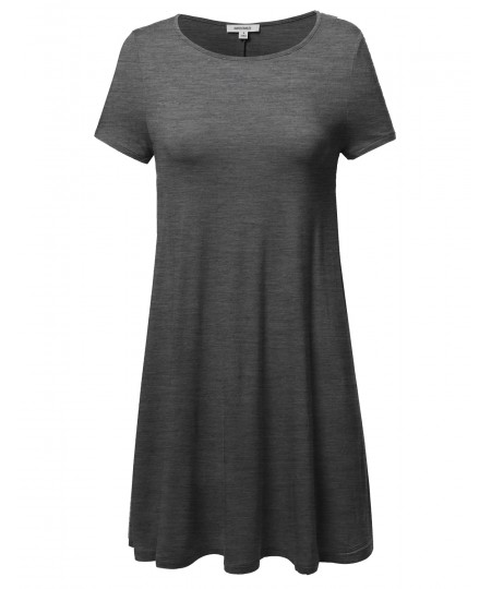Women's Short Sleeve Stretchy Loose Fit Casual Tunic Dress