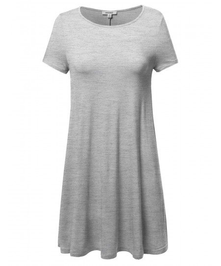 Women's Short Sleeve Stretchy Loose Fit Casual Tunic Dress
