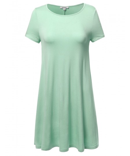 Women's Short Sleeve Stretchy Loose Fit Casual Tunic Dress