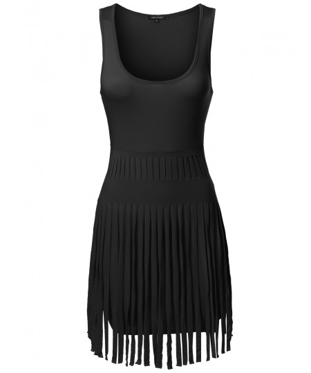 Women's Festival Concert Soft Stretch Sleeveless Fringed Bodycon Dress