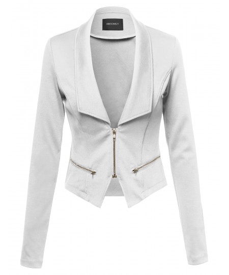 Women's Cropped Fashion Blazer Jacket With Zipper Details