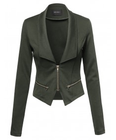 Women's Cropped Fashion Blazer Jacket With Zipper Details