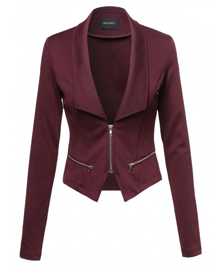 Women's Cropped Fashion Blazer Jacket With Zipper Details