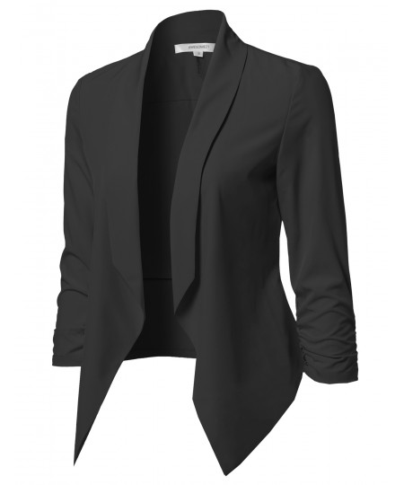 Women's Solid Lightweight Open Front Shirring Sleeve Blazer