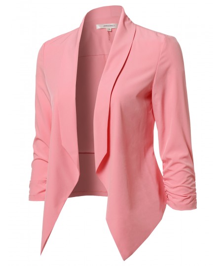 Women's Solid Lightweight Open Front Shirring Sleeve Blazer