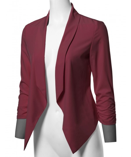 Women's Solid Lightweight Open Front Shirring Sleeve Blazer