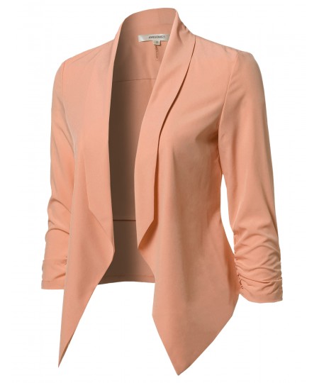 Women's Solid Lightweight Open Front Shirring Sleeve Blazer