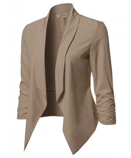 Women's Solid Lightweight Open Front Shirring Sleeve Blazer