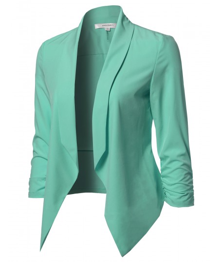 Women's Solid Lightweight Open Front Shirring Sleeve Blazer