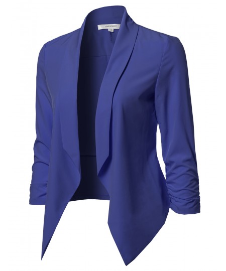 Women's Solid Lightweight Open Front Shirring Sleeve Blazer