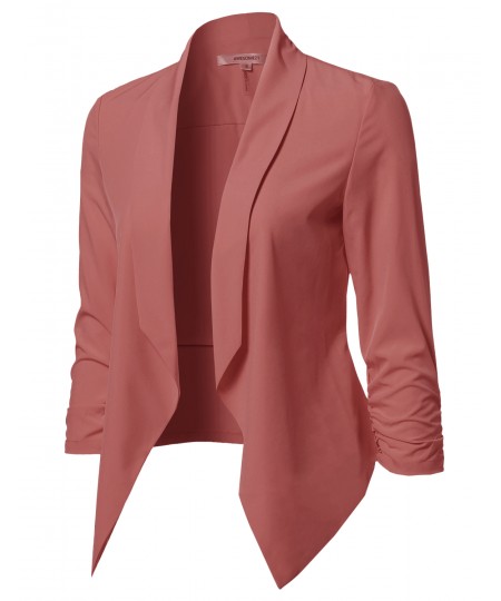 Women's Solid Lightweight Open Front Shirring Sleeve Blazer