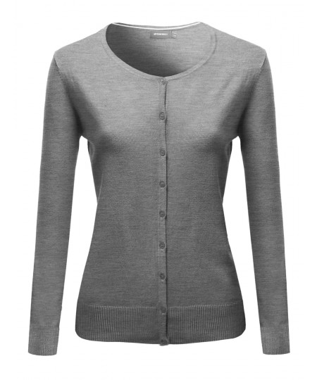 Women's Basic Solid Round Neck Sweater Cardigan With Various Colors