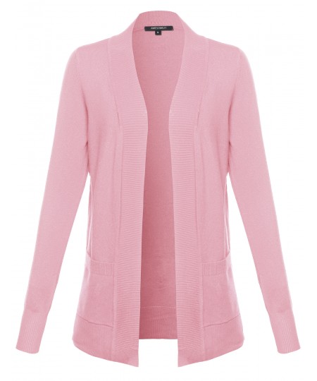 Women's Solid Open Cardigan with Front Pockets