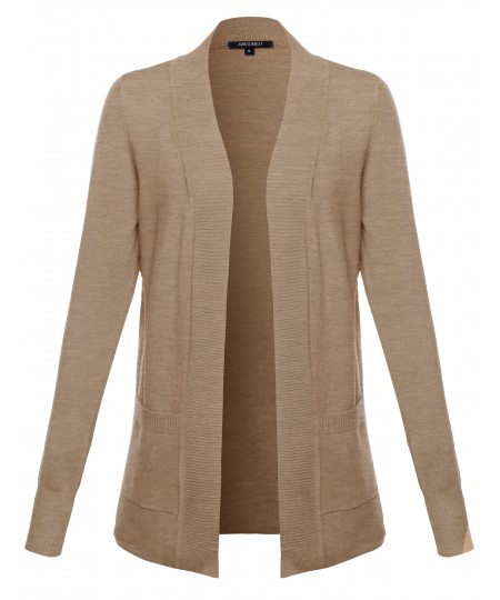 Women's Solid Open Cardigan with Front Pockets