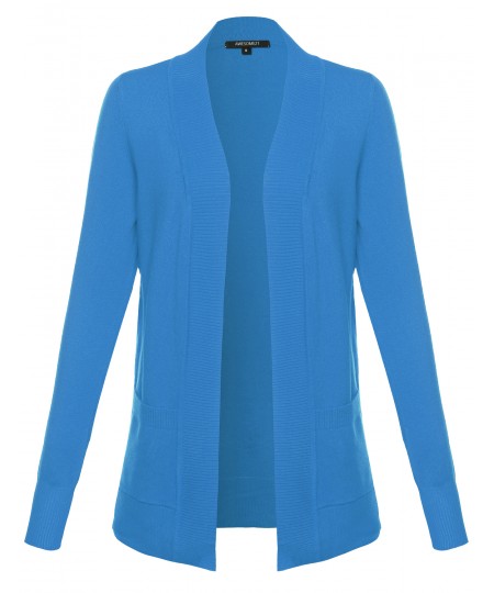 Women's Solid Open Cardigan with Front Pockets