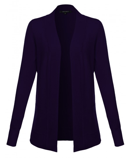 Women's Solid Open Cardigan with Front Pockets