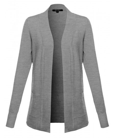 Women's Solid Open Cardigan with Front Pockets